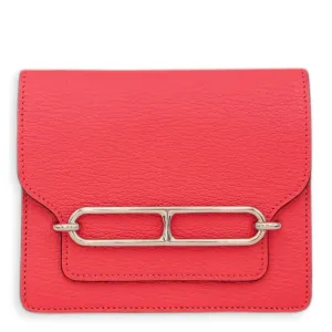 Roulis Slim Wallet Rose Texas Wallet in Chevre Leather, Palladium hardware