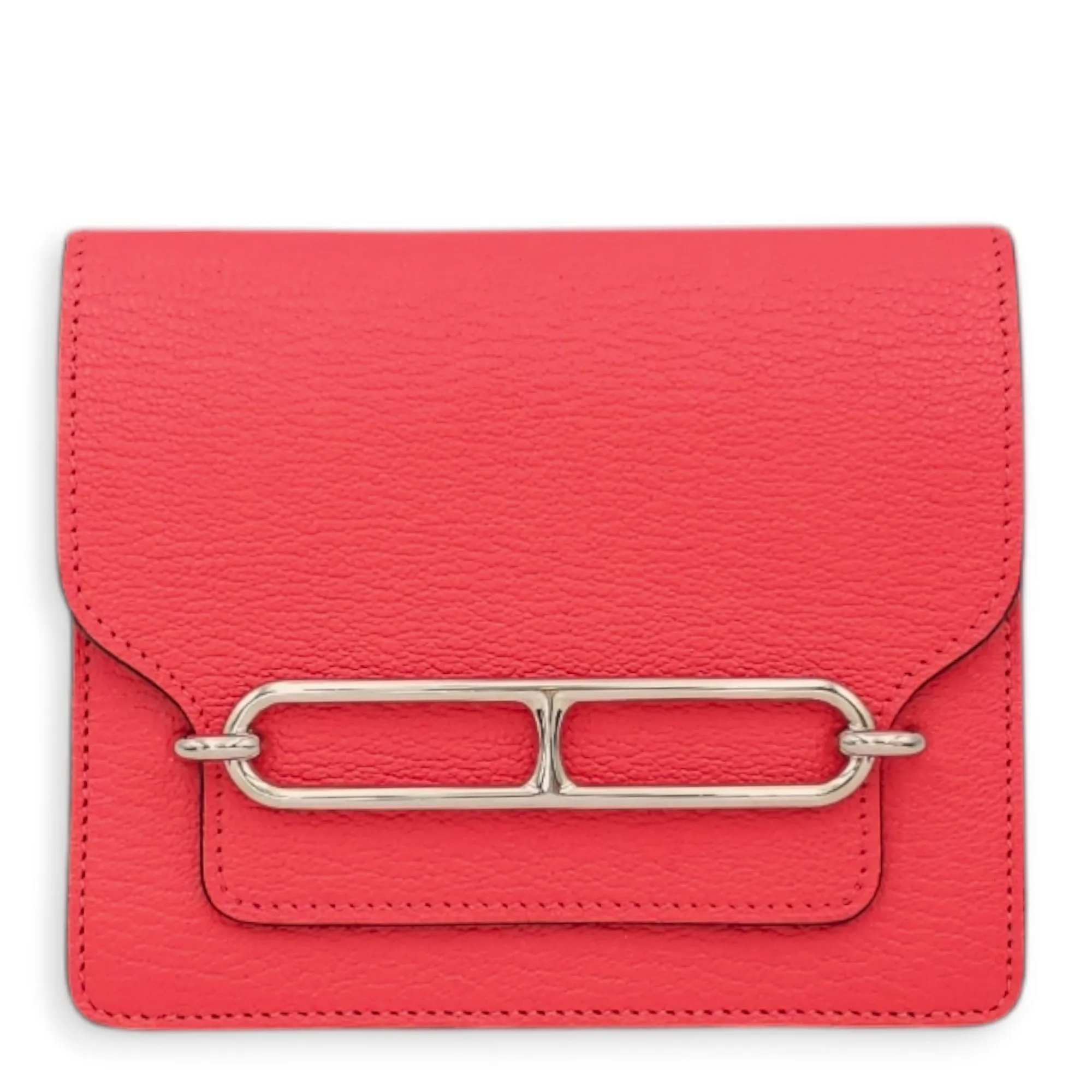 Roulis Slim Wallet Rose Texas Wallet in Chevre Leather, Palladium hardware