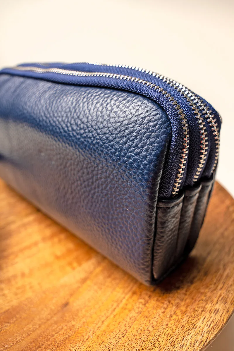 Royal Genuine Leather Triple Zip Wristlet