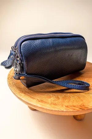 Royal Genuine Leather Triple Zip Wristlet