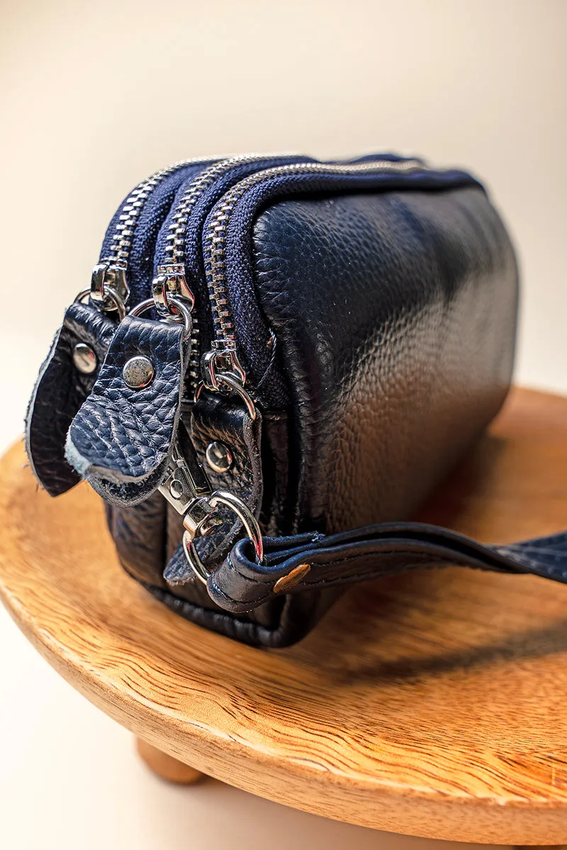 Royal Genuine Leather Triple Zip Wristlet