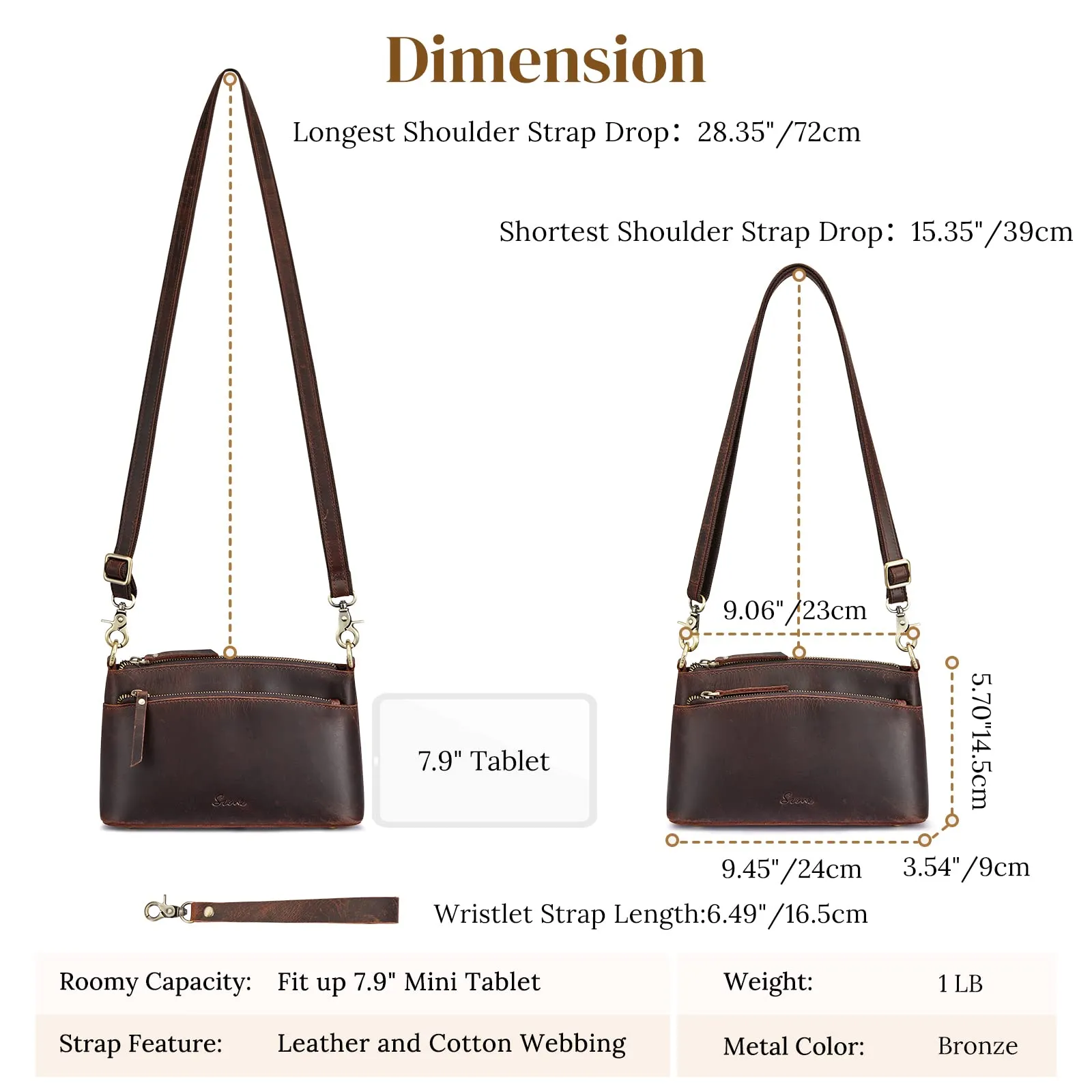 S-ZONE Small Genuine Leather Crossbody Bags for Women Purse and Handbag Wristlet