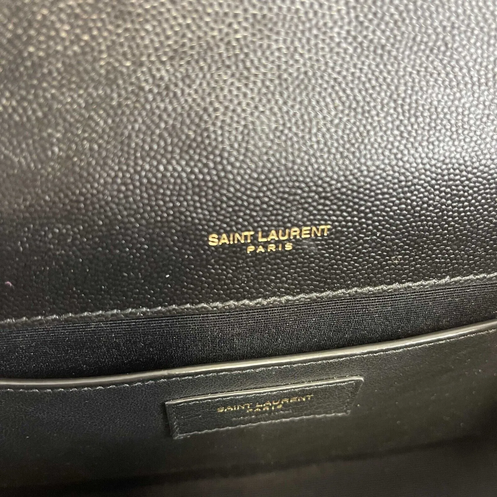 Saint Laurent Black Medium Triquilt Envelope Chain Grain de Poudre Shoulder Bag