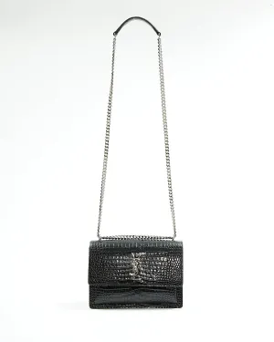 Saint Laurent Croc Embossed Sunset Medium Chain Shoulder Bag