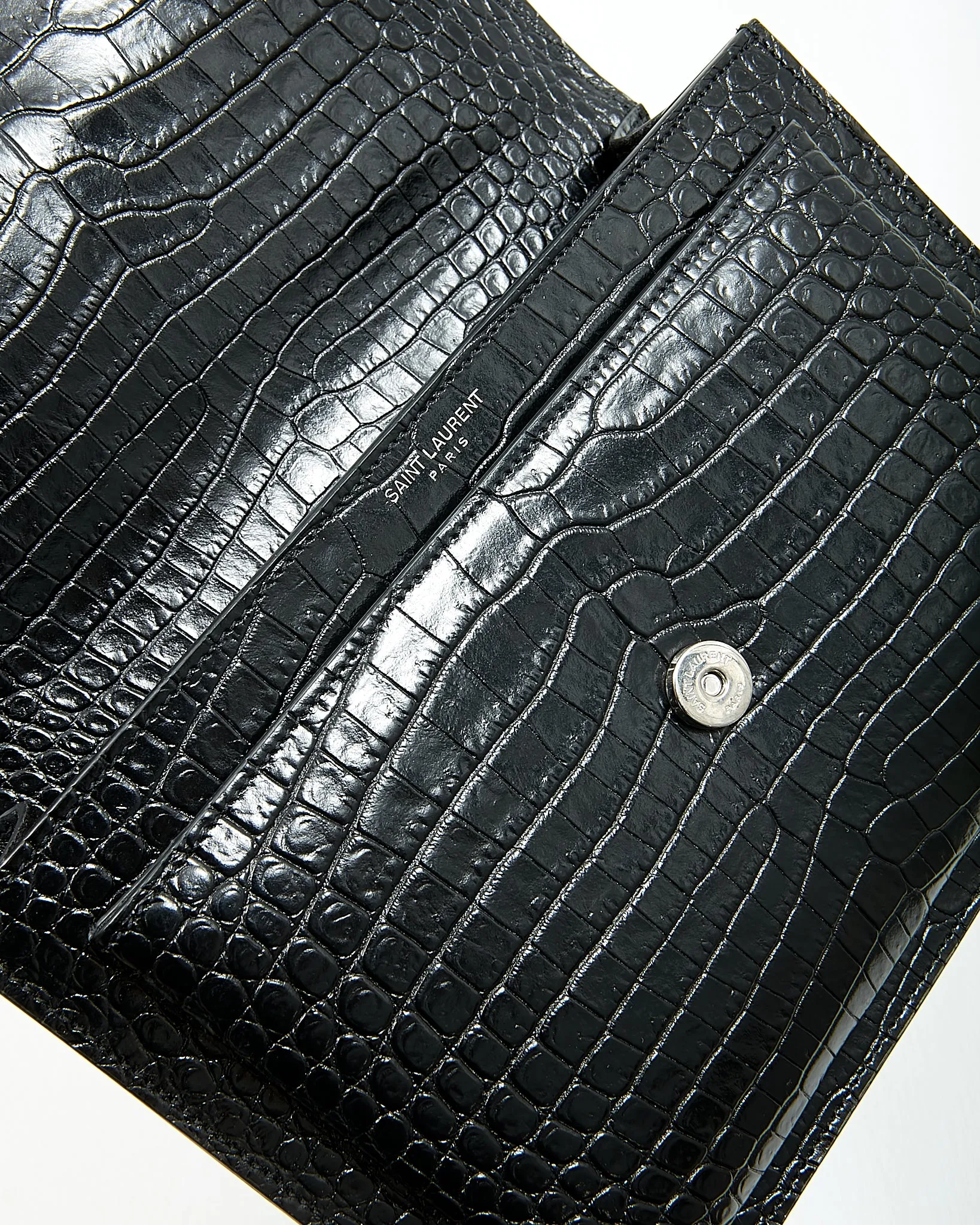 Saint Laurent Croc Embossed Sunset Medium Chain Shoulder Bag