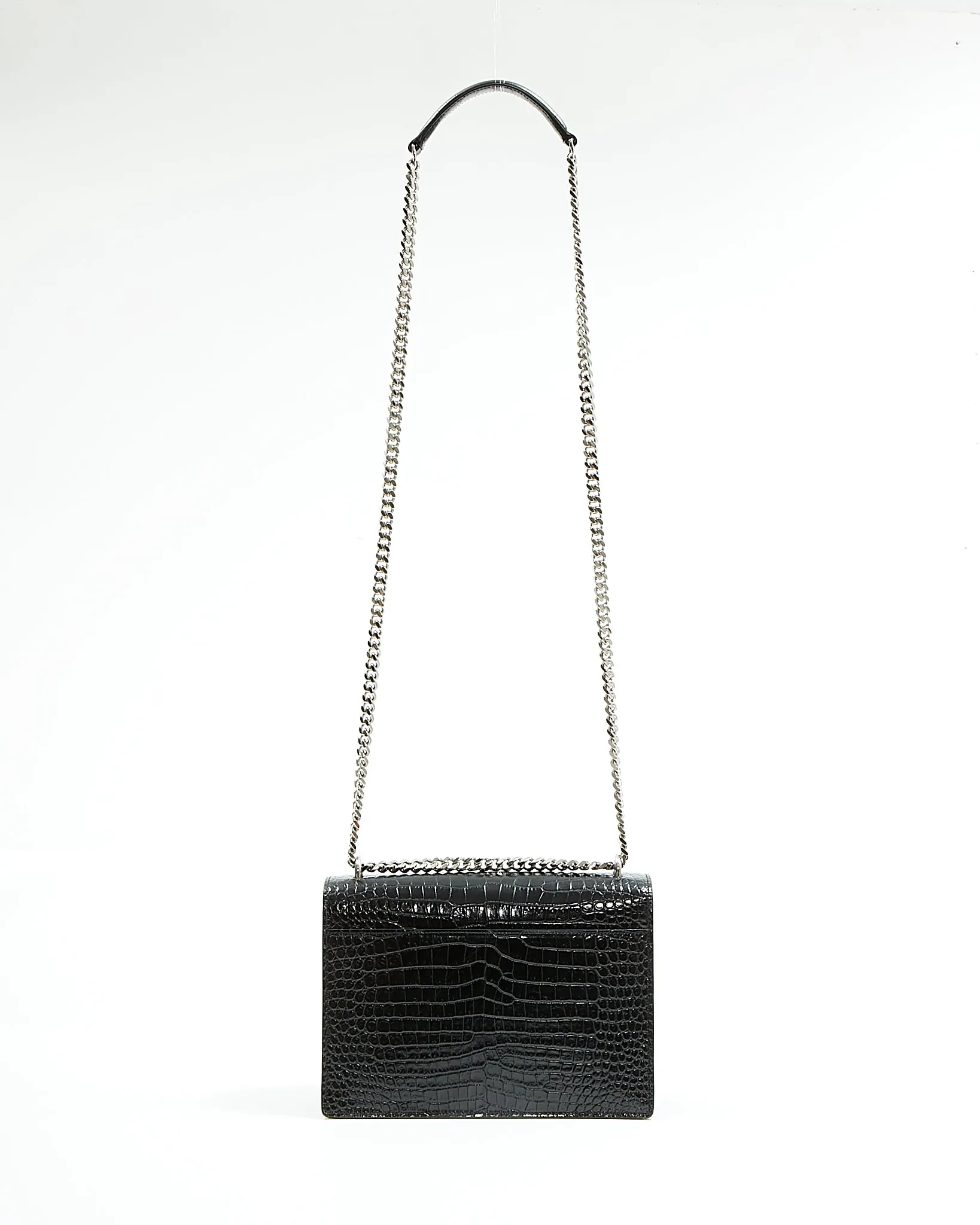 Saint Laurent Croc Embossed Sunset Medium Chain Shoulder Bag