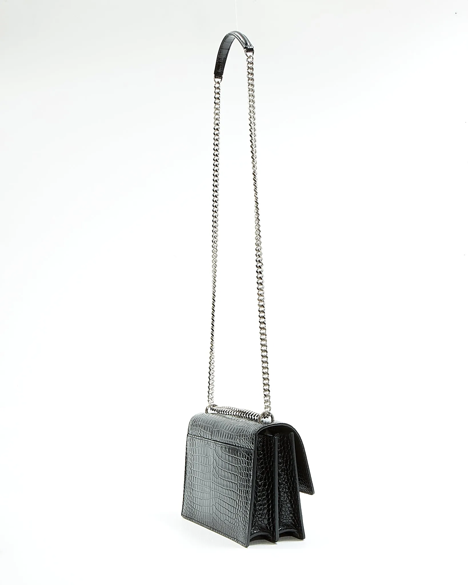 Saint Laurent Croc Embossed Sunset Medium Chain Shoulder Bag