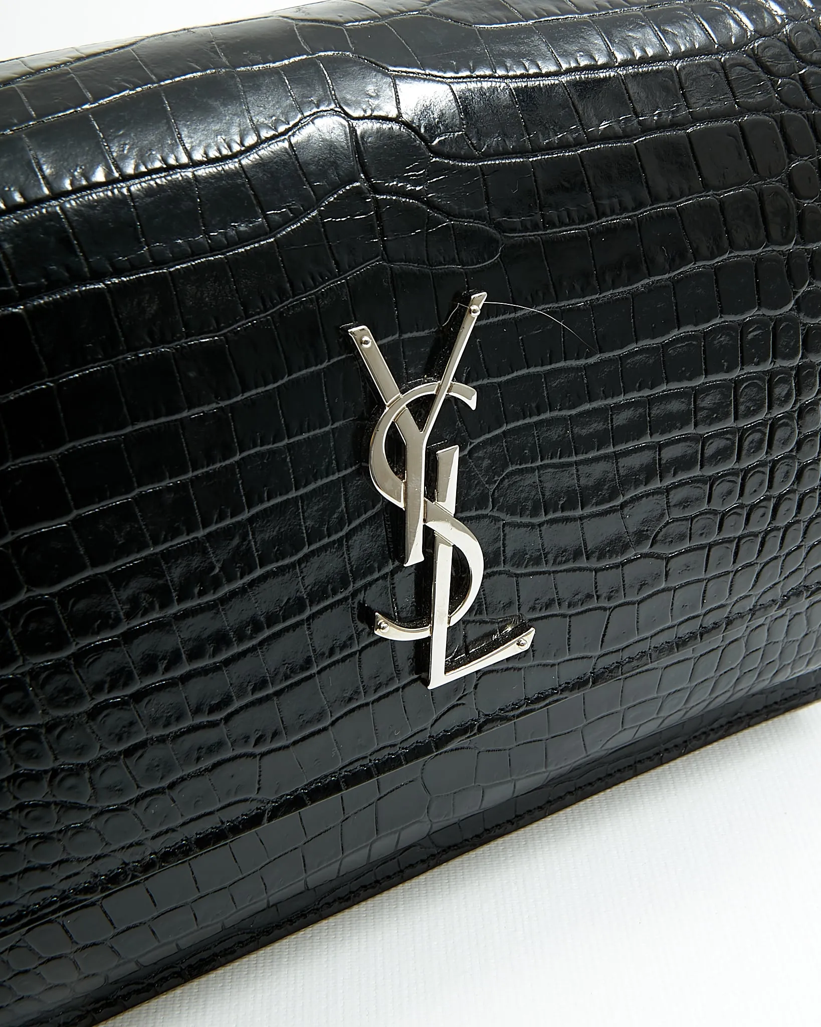 Saint Laurent Croc Embossed Sunset Medium Chain Shoulder Bag