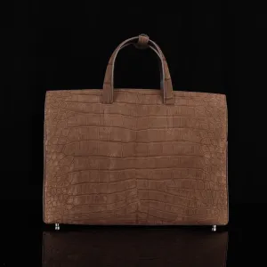 Sanded Genuine Crocodile Skin Leather Top Handle Tote Duffel Bag Large Brown