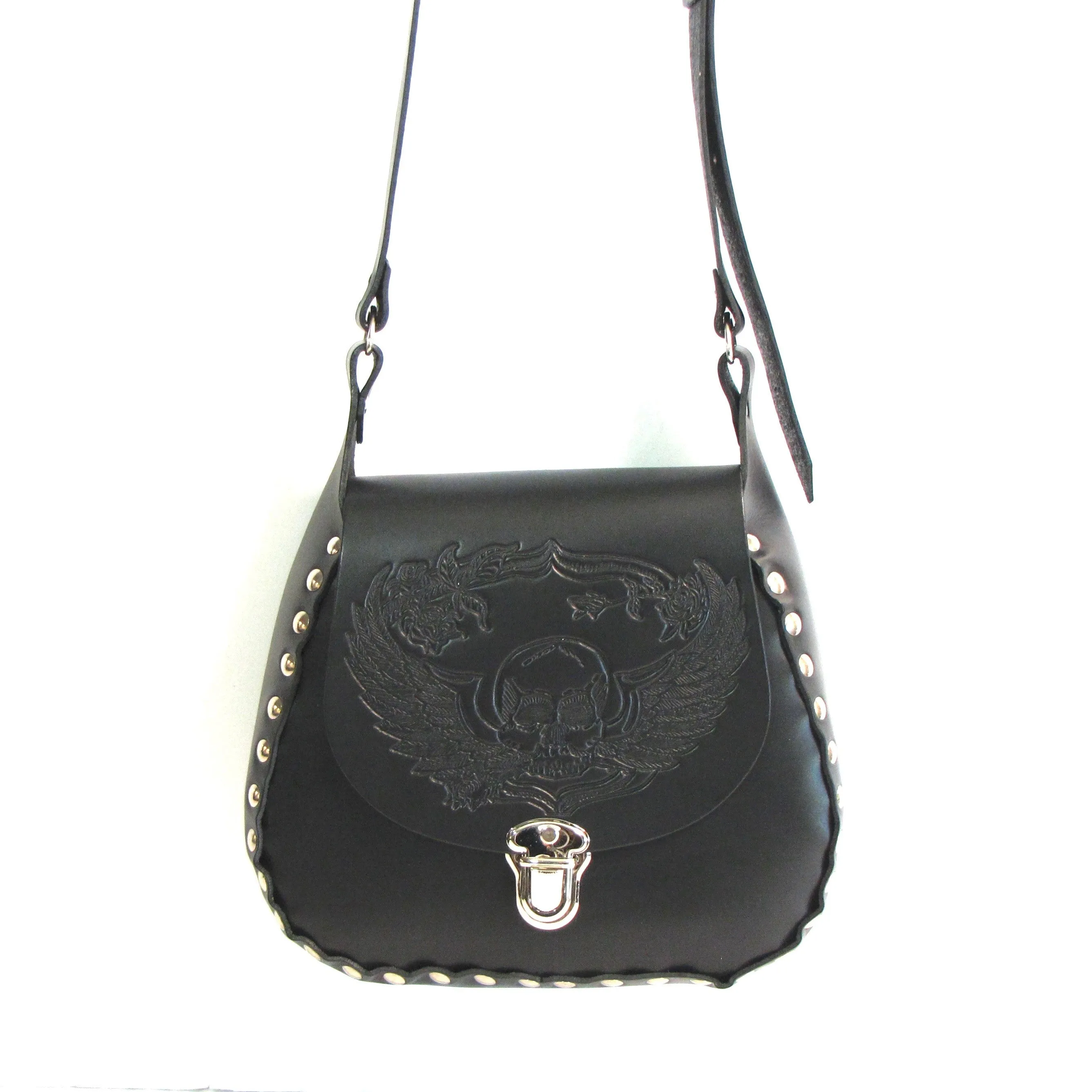 SK84  Large Studded Crossbody Shoulder Bag w/ Winged Skull