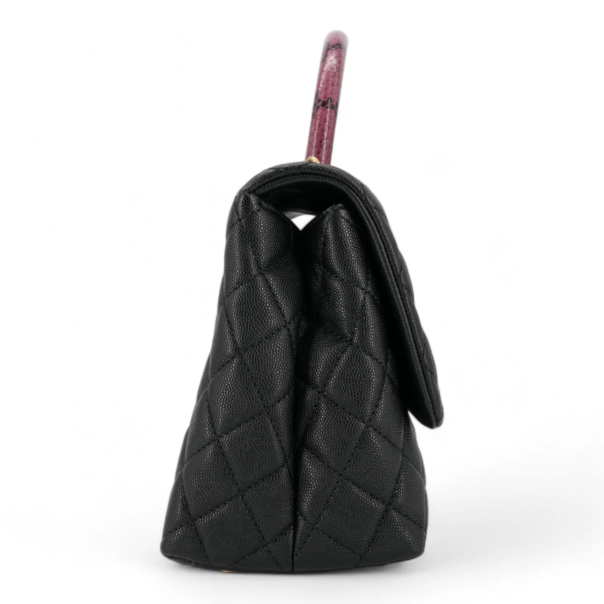 Small Coco Handle Bag with Python Handle in Black Caviar