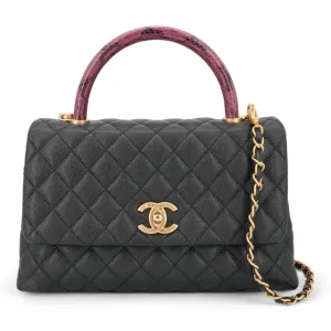 Small Coco Handle Bag with Python Handle in Black Caviar