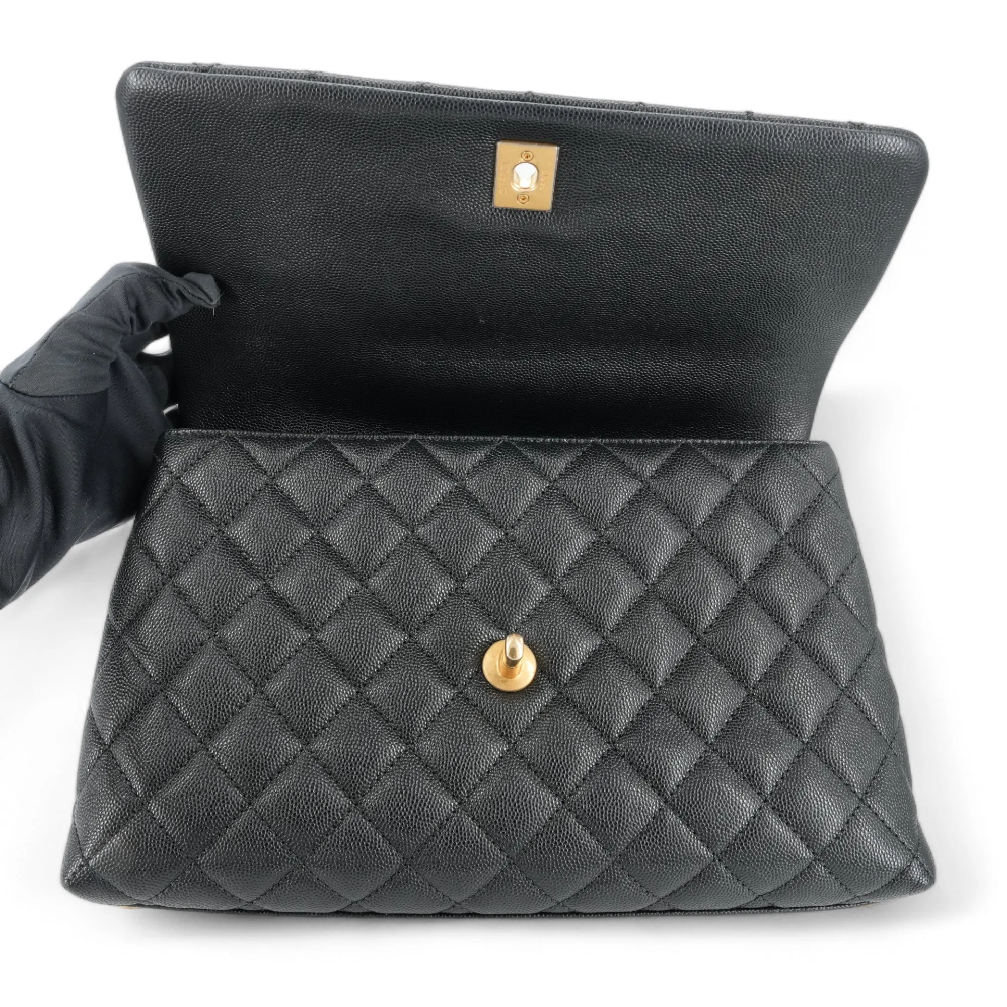 Small Coco Handle Bag with Python Handle in Black Caviar