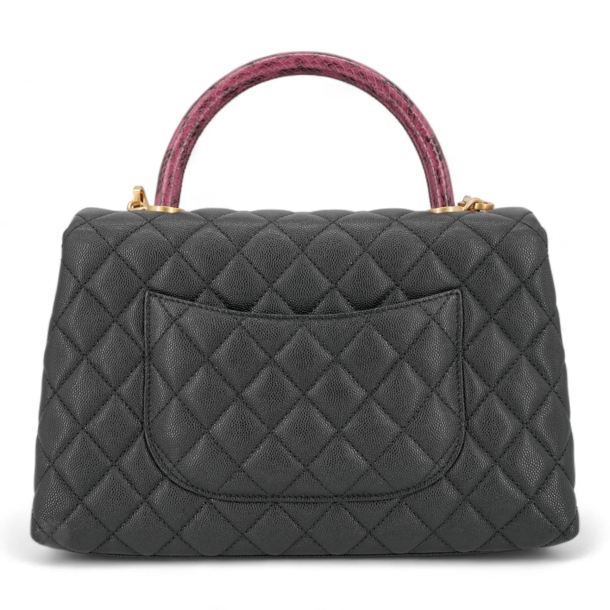 Small Coco Handle Bag with Python Handle in Black Caviar