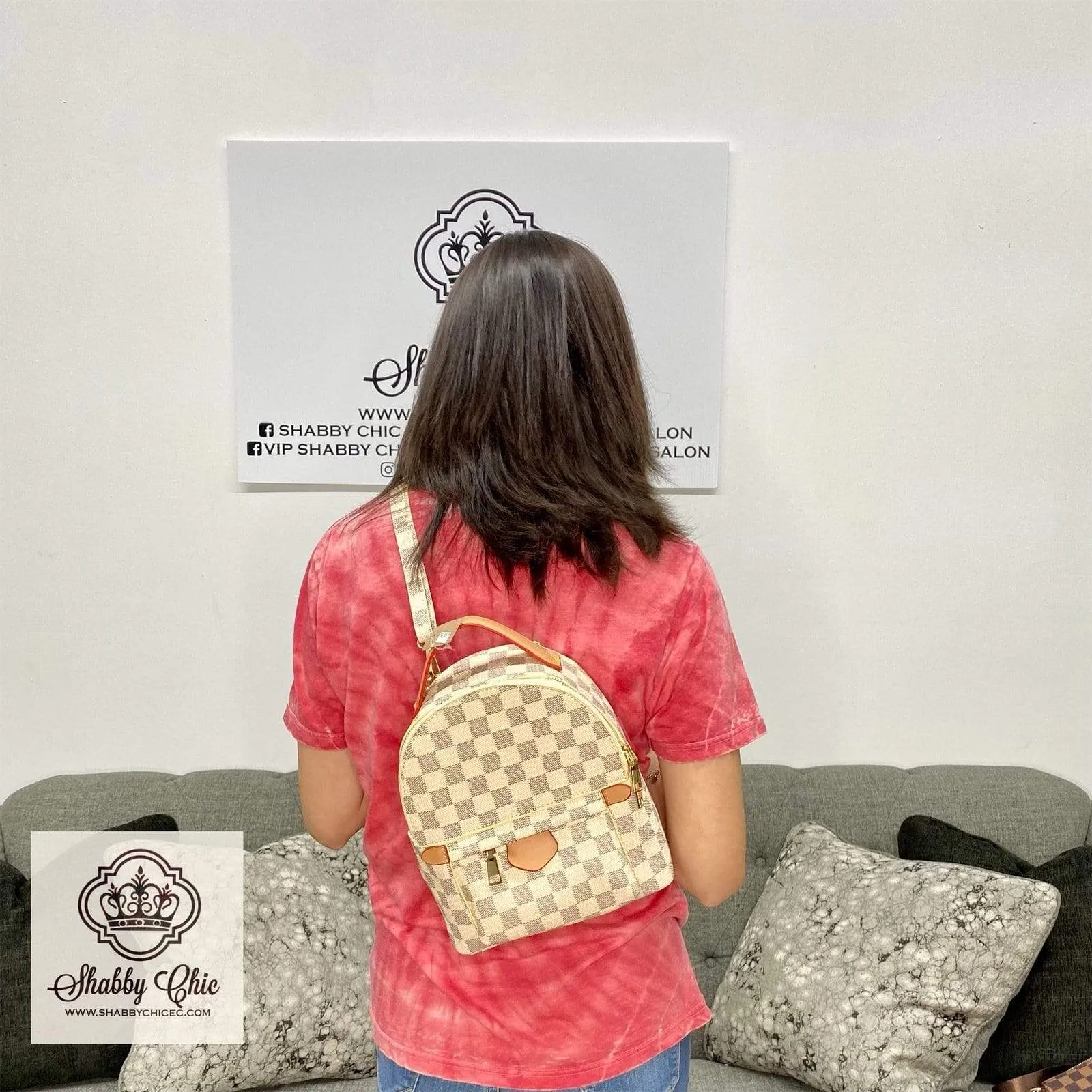 Small Cream Checkered Backpack