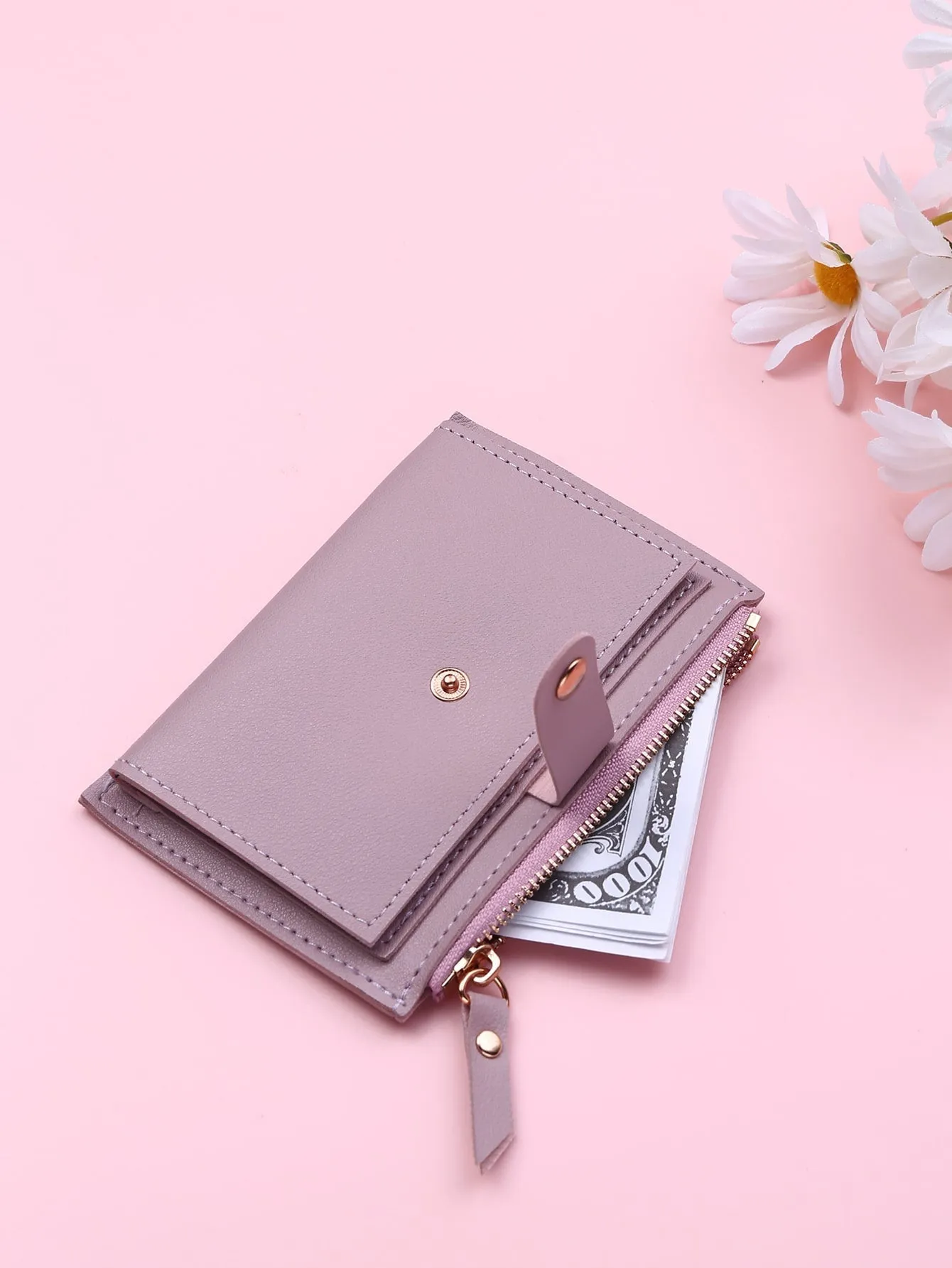 Snap Button Small Wallet - Purple