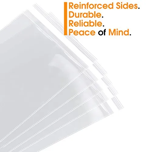 Spartan Industrial - 10" X 13" (100/200/1000 Pack) Crystal Clear Resealable Polypropylene Poly Bags for Packaging, Clothing & T Shirts - Self Seal & Reinforced