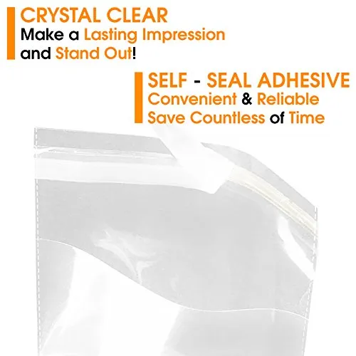 Spartan Industrial - 10" X 13" (100/200/1000 Pack) Crystal Clear Resealable Polypropylene Poly Bags for Packaging, Clothing & T Shirts - Self Seal & Reinforced