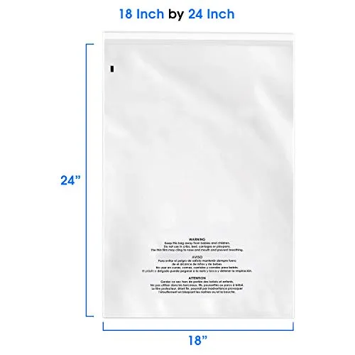Spartan Industrial - 18” X 24” (100/200/250 Pack) Self Seal Clear Poly Bags with Suffocation Warning for Packaging, Clothes & FBA - Permanent Adhesive
