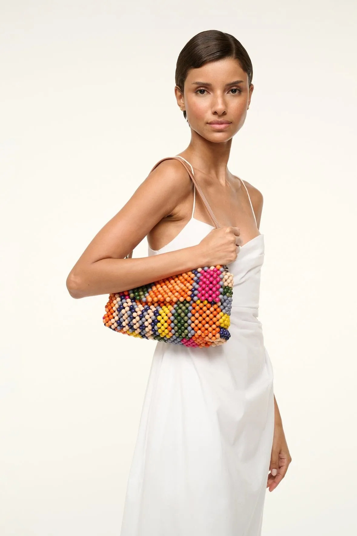 Staud Timmy Beaded Shoulder Bag in Multi Bayadere Stripe