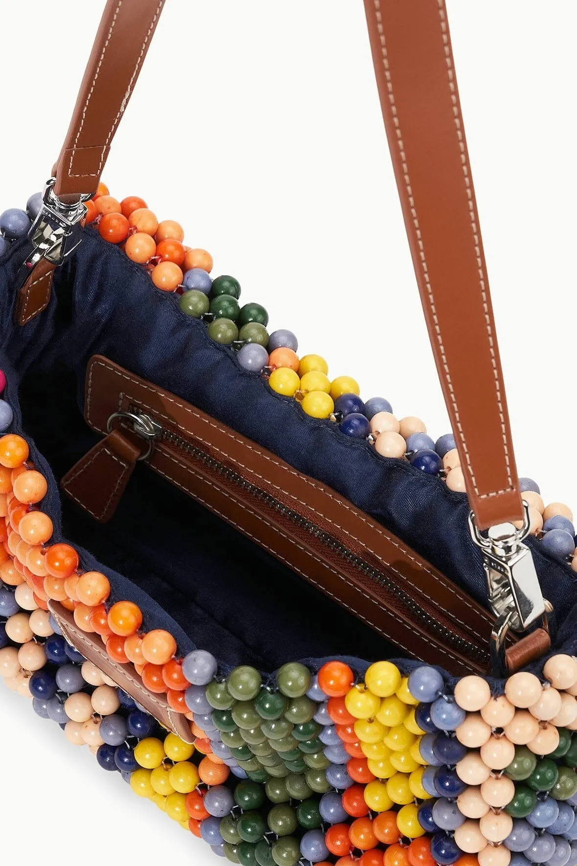 Staud Timmy Beaded Shoulder Bag in Multi Bayadere Stripe