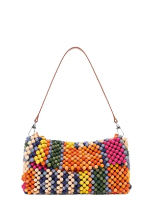 Staud Timmy Beaded Shoulder Bag in Multi Bayadere Stripe