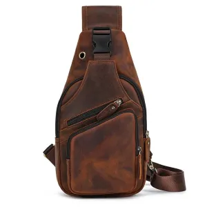 Summer Outdoor Leather Sling Chest Bag for Men