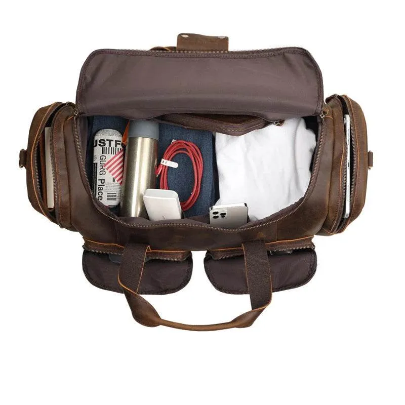 Super Large 62cm Men's Leather Duffel Travel Bag – Vintage Style