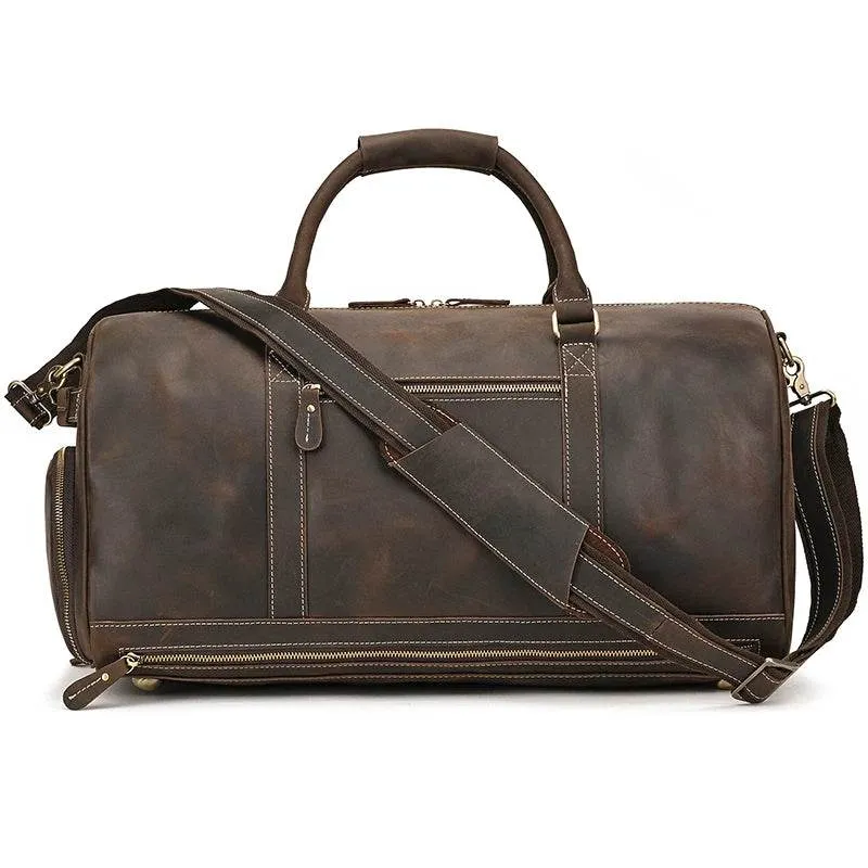 Super Large 62cm Men's Leather Duffel Travel Bag – Vintage Style