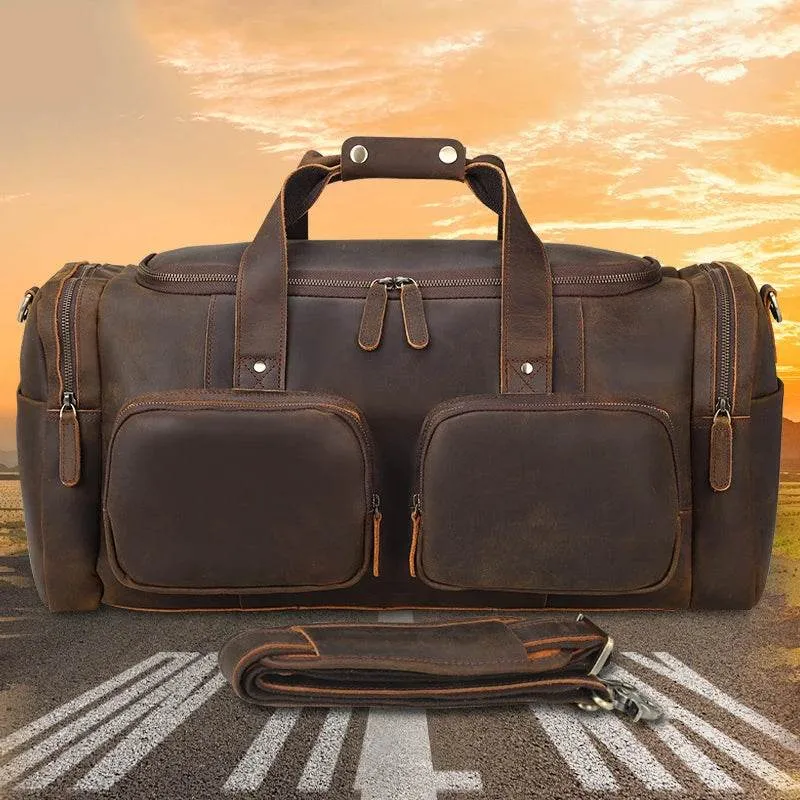 Super Large 62cm Men's Leather Duffel Travel Bag – Vintage Style