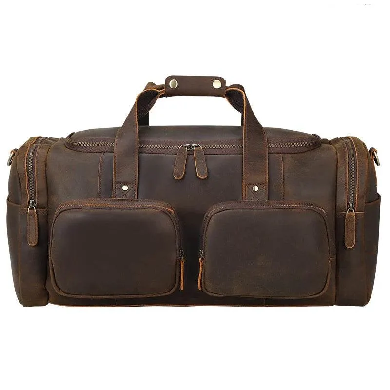Super Large 62cm Men's Leather Duffel Travel Bag – Vintage Style