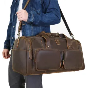 Super Large 62cm Men's Leather Duffel Travel Bag – Vintage Style