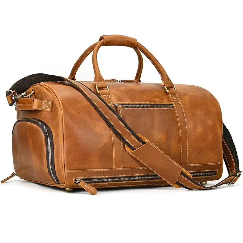Super Large 62cm Men's Leather Duffel Travel Bag – Vintage Style
