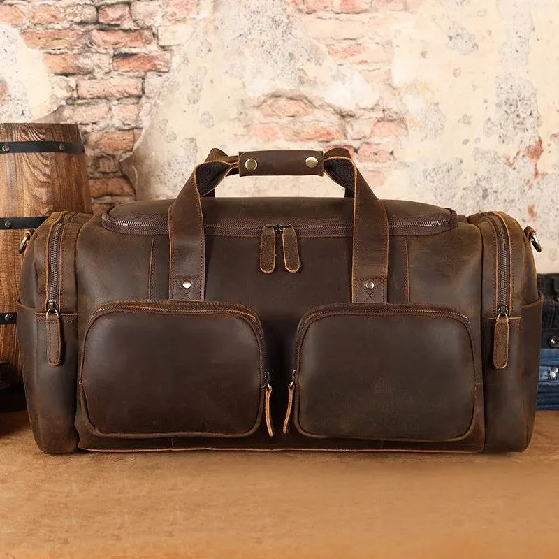 Super Large 62cm Men's Leather Duffel Travel Bag – Vintage Style