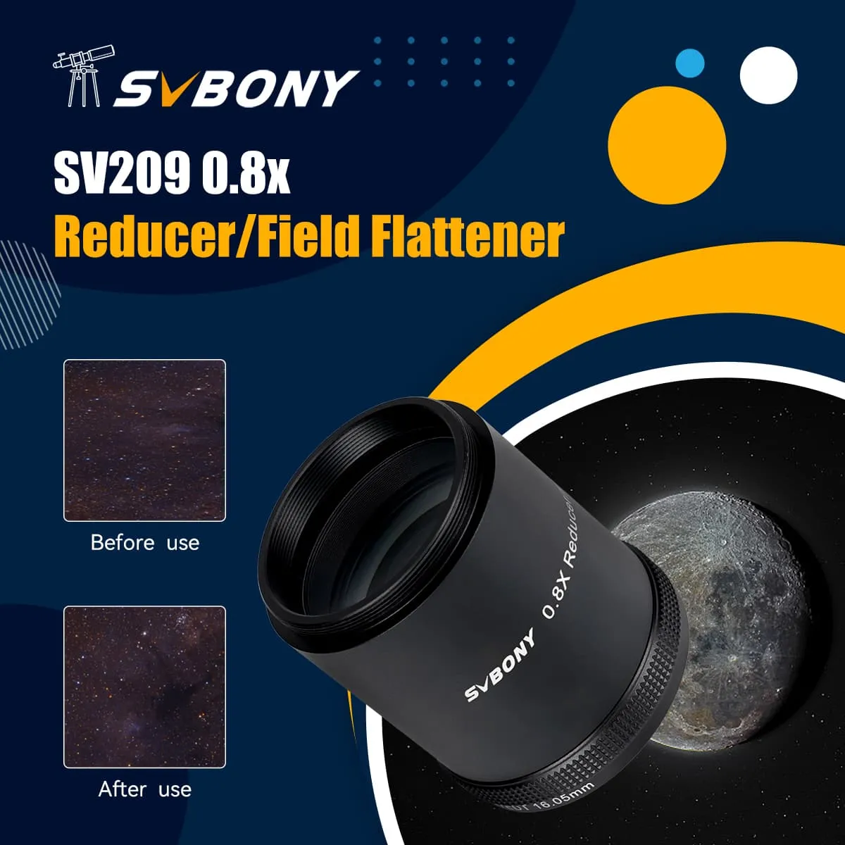 SVBONY SV209 Focal Reducer/Field Flattener 0.8x for SV550 122F7 Triplet APO Refractor Black - W9161B