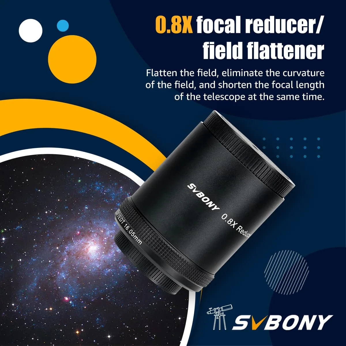 SVBONY SV209 Focal Reducer/Field Flattener 0.8x for SV550 122F7 Triplet APO Refractor Black - W9161B