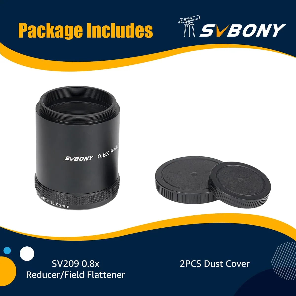 SVBONY SV209 Focal Reducer/Field Flattener 0.8x for SV550 122F7 Triplet APO Refractor Black - W9161B