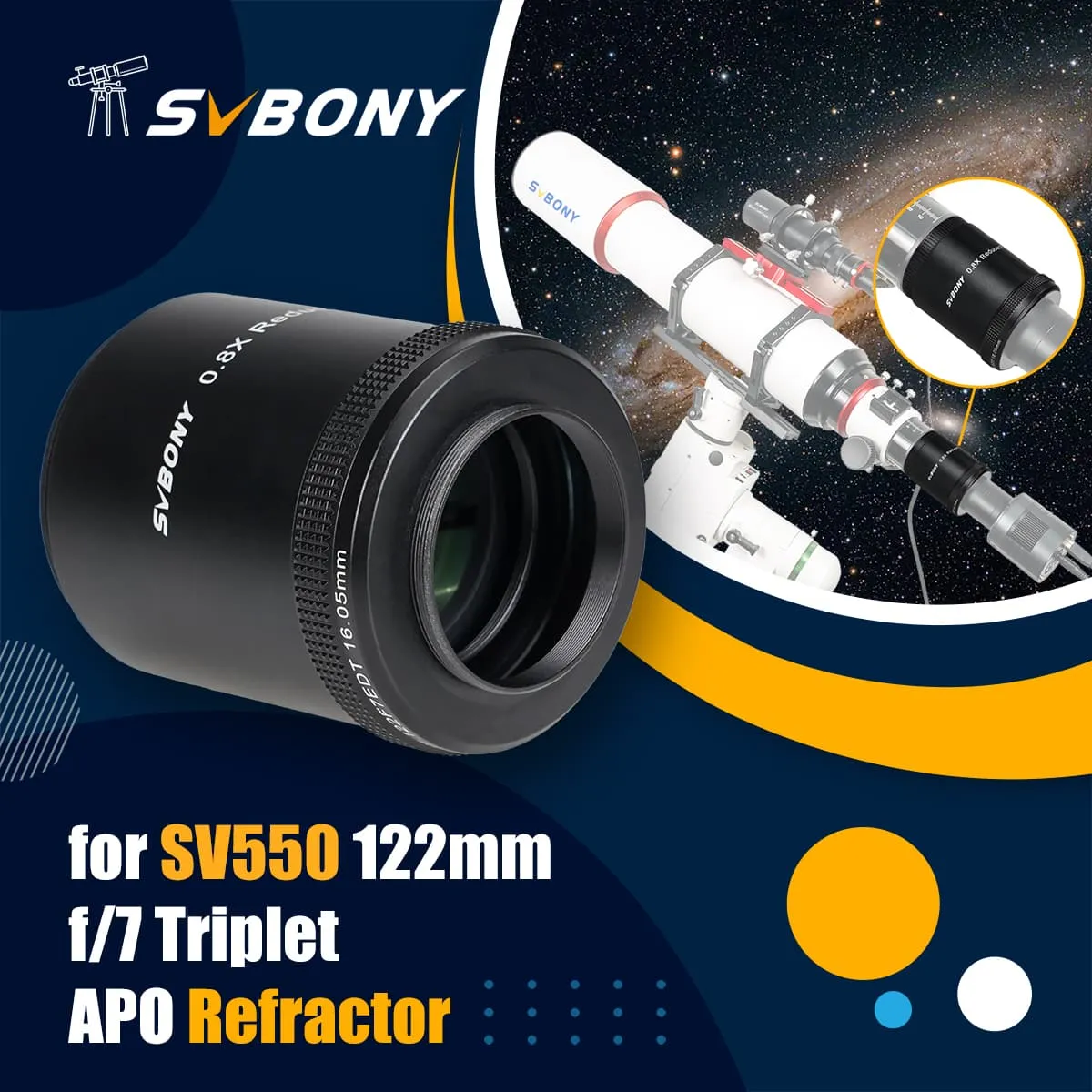 SVBONY SV209 Focal Reducer/Field Flattener 0.8x for SV550 122F7 Triplet APO Refractor Black - W9161B