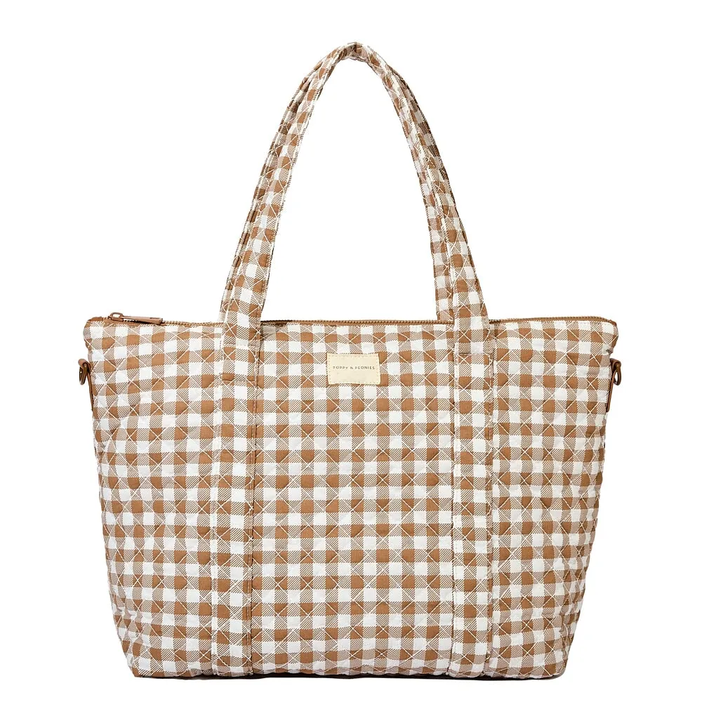 the QUILTED BON VOYAGE DUFFLE Brown Gingham