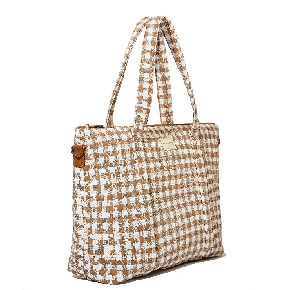 the QUILTED BON VOYAGE DUFFLE Brown Gingham