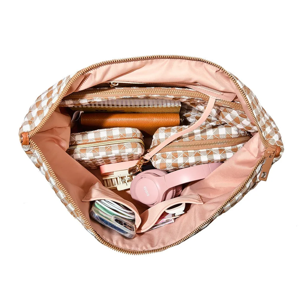 the QUILTED BON VOYAGE DUFFLE Brown Gingham