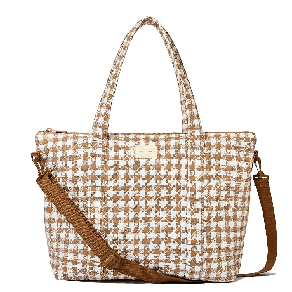 the QUILTED BON VOYAGE DUFFLE Brown Gingham
