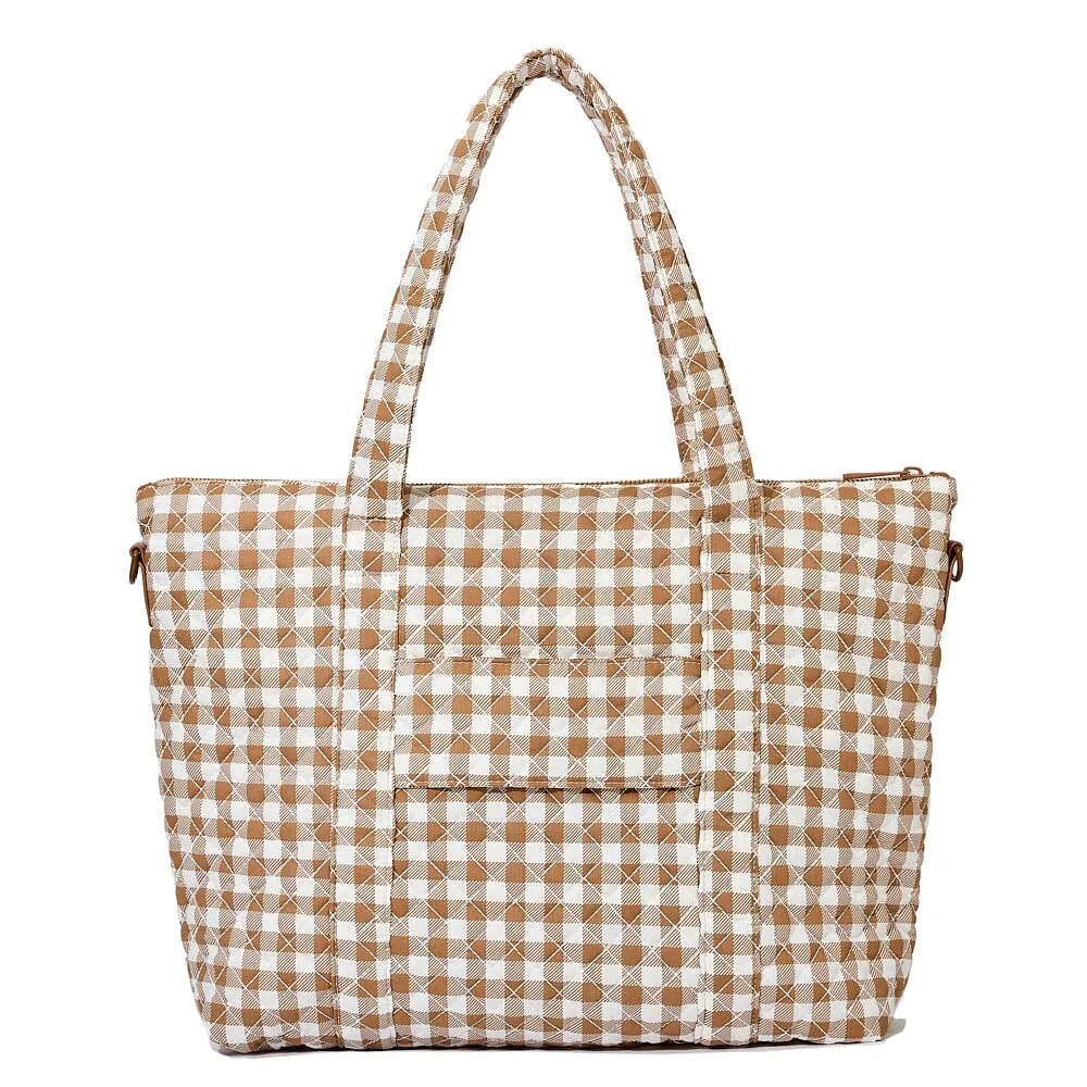 the QUILTED BON VOYAGE DUFFLE Brown Gingham