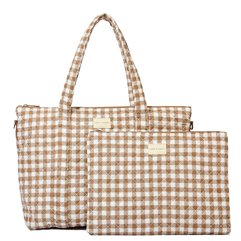 the QUILTED BON VOYAGE DUFFLE Brown Gingham