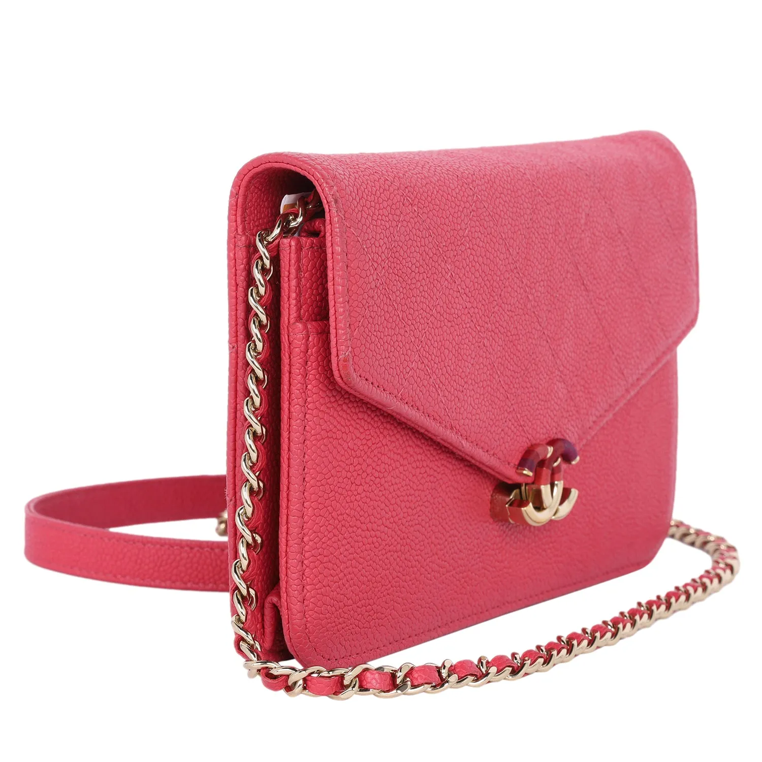 Thread Around Chain Flap Bag Quilted Caviar