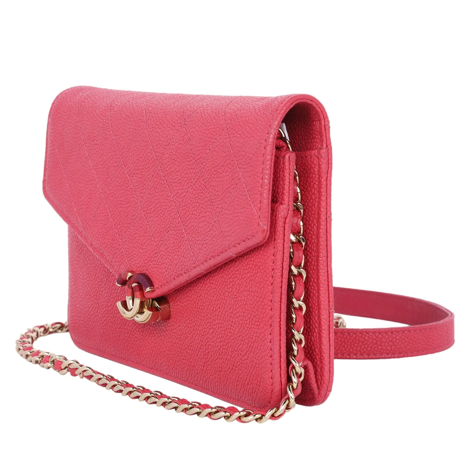 Thread Around Chain Flap Bag Quilted Caviar
