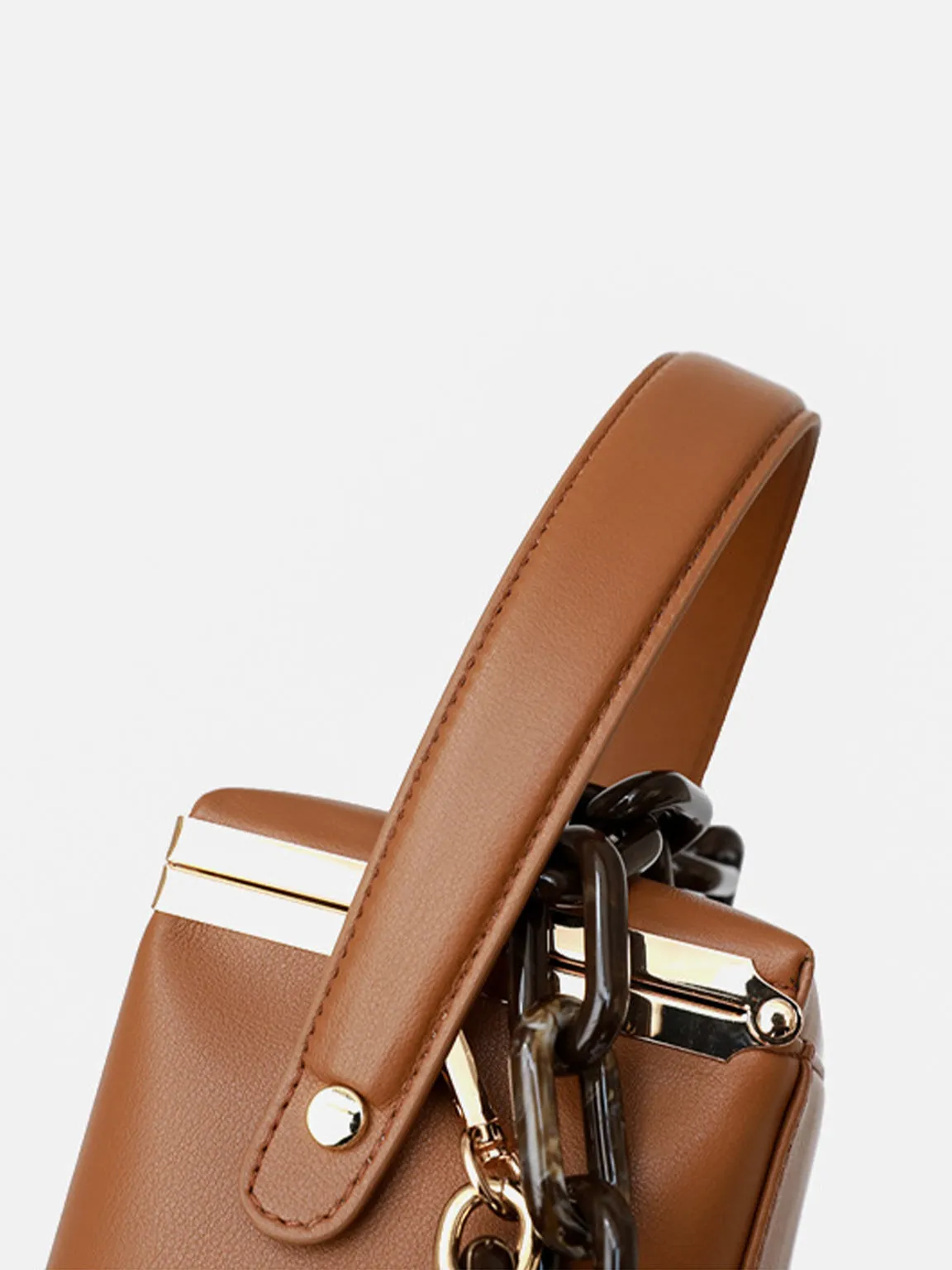 Top Handle Box Bag Chunky Chain Leather Open-top Clip Clutch Mini Bucket Bag