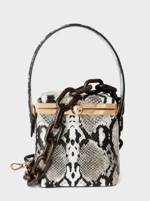 Top Handle Box Bag Chunky Chain Leather Open-top Clip Clutch Mini Bucket Bag