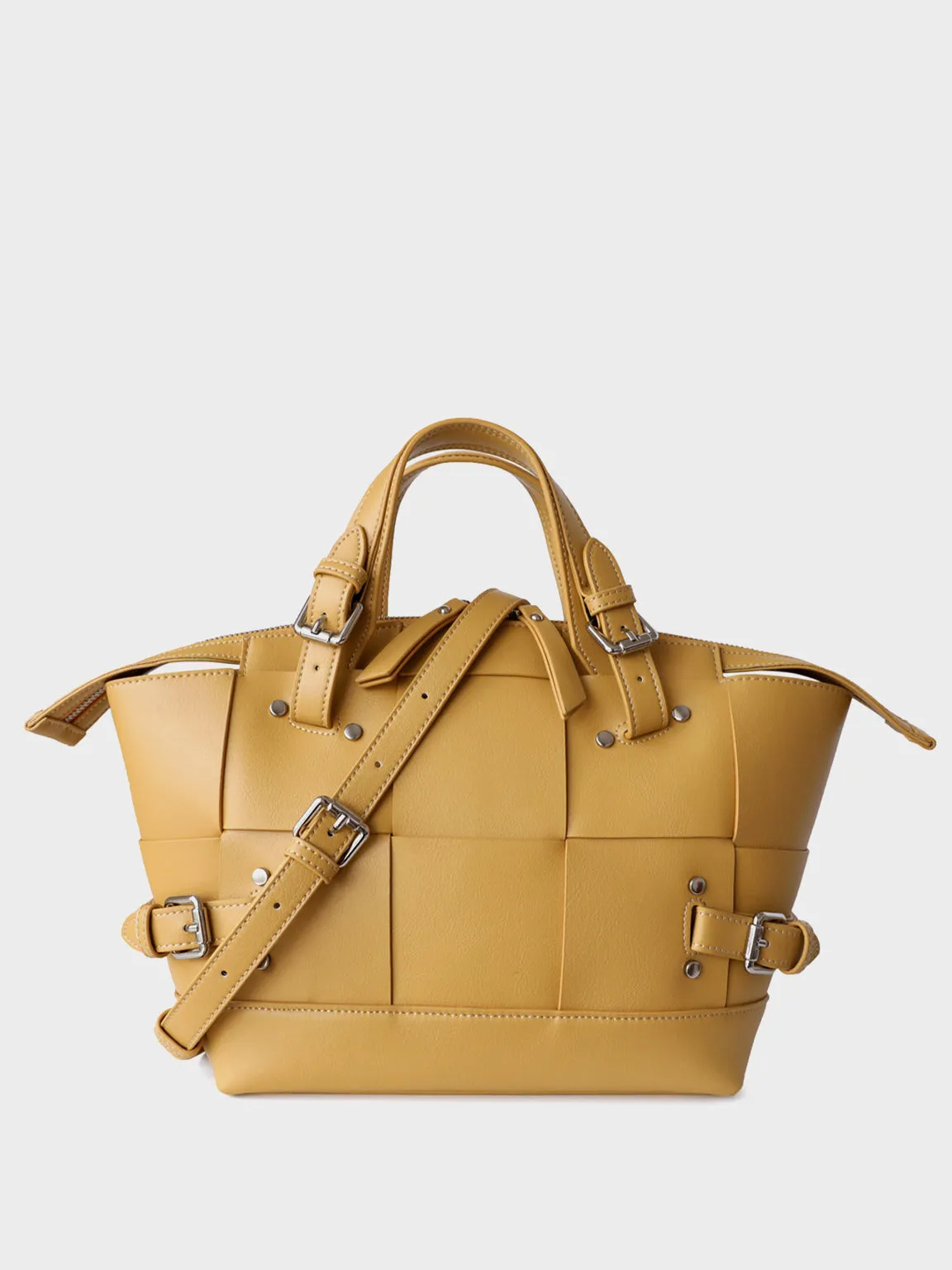 Top Handle Cassette Tote Bag Leather Woven Bucket Bag