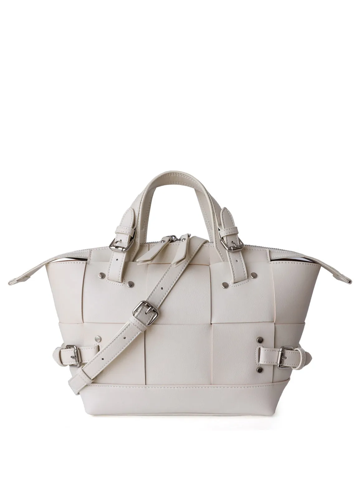 Top Handle Cassette Tote Bag Leather Woven Bucket Bag